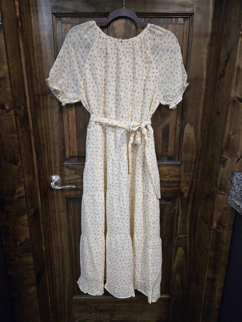 Paper Crane Cream Floral Tie-Waist Midi Dress